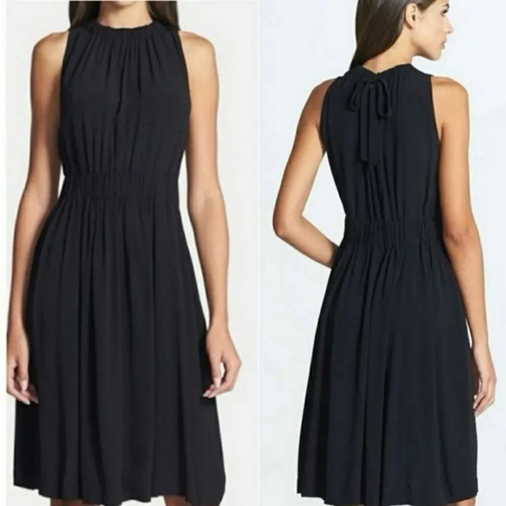 NWT KATE SPADE Rio De Janeiro Crepe Back Tie Black Midi Dress